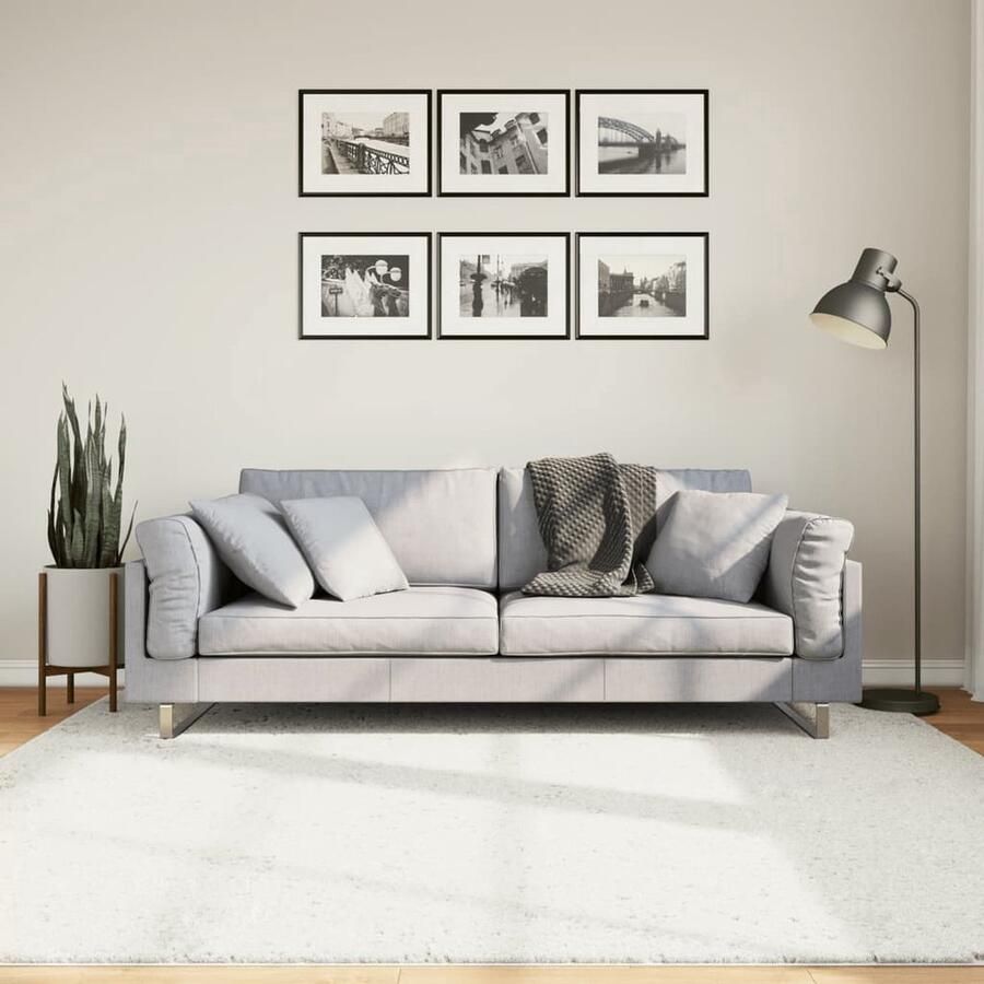 VidaXL Vloerkleed OVIEDO 200x200 cm Crème Vloerkleed Tapijt Kamerdecoratie Livingroom Decoratie Slaapkamer Decoratie