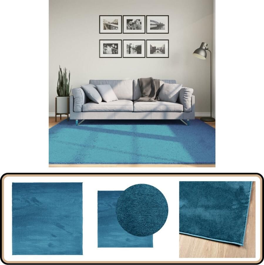 VidaXL Vloerkleed OVIEDO 200x200 cm Turquoise Vloerkleed Tapijten Turkoois Polyester Vloerbekleding