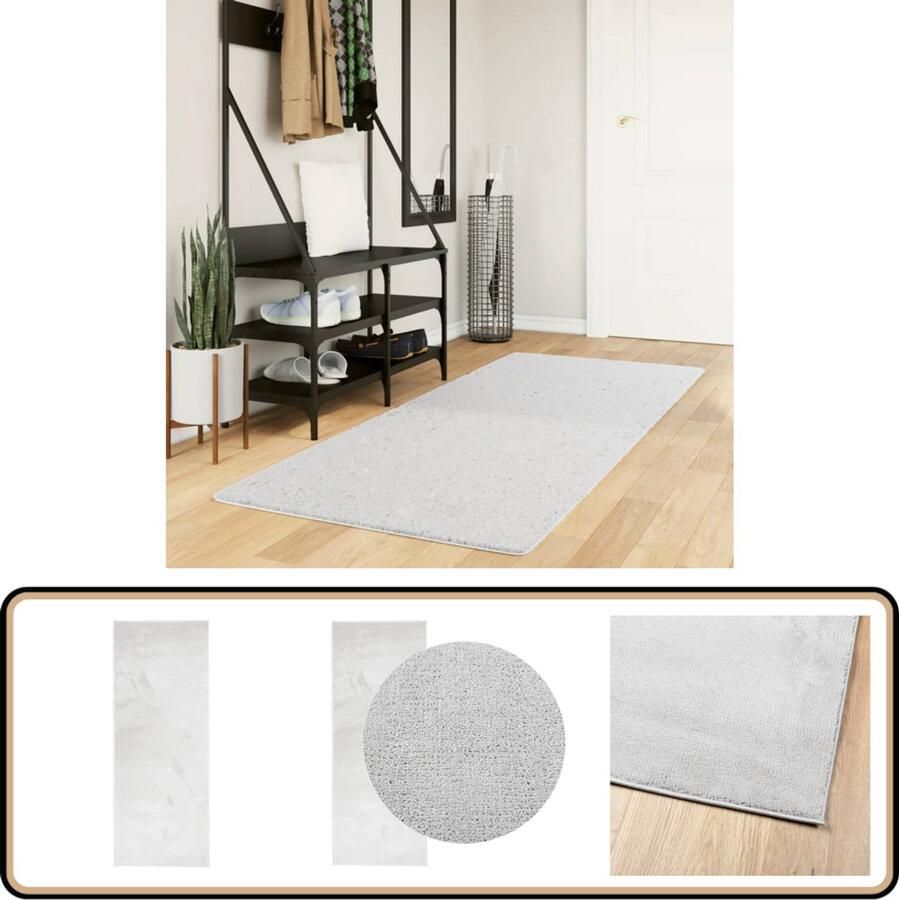 The Living Store OVIEDO Vloerkleed 80 x 200 cm Grijs 100% polyester Zachte platte textuur Vloerkleed Tapijt Woonkamertapijt Slaapkamertapijt Zacht Vloerkleed