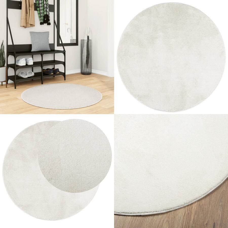 VidaXL Vloerkleed OVIEDO laagpolig Ø 100 cm crèmekleurig Vloerkleed Vloerkleden Tapijt Vloerbedekking