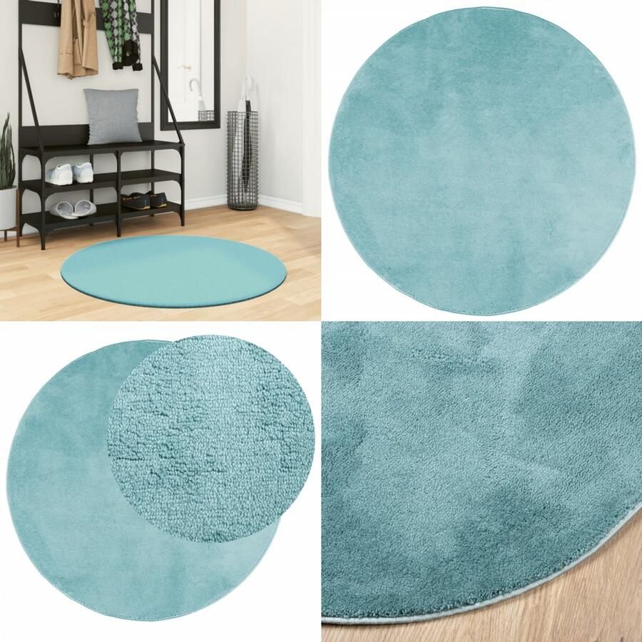 VidaXL Vloerkleed OVIEDO laagpolig Ø 100 cm groen Vloerkleed Vloerkleden Tapijt Vloerbedekking