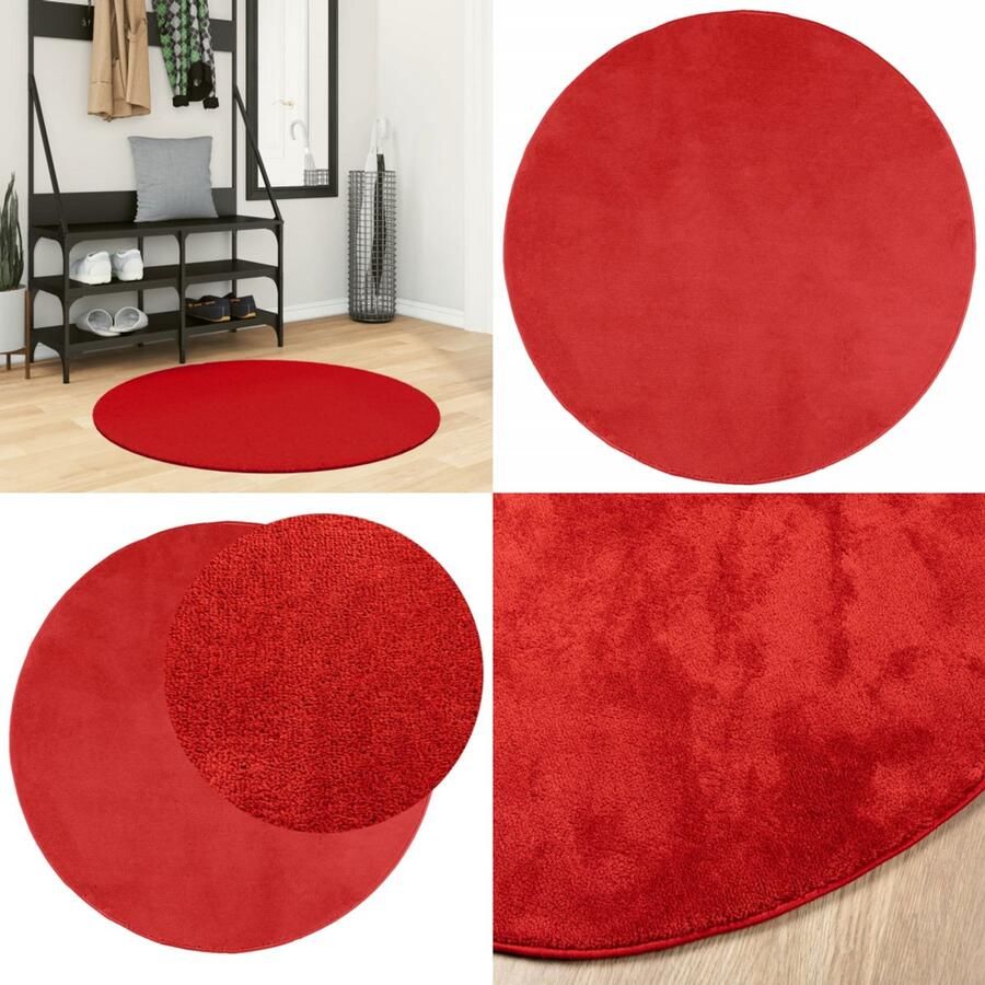 VidaXL Vloerkleed OVIEDO laagpolig Ø 100 cm rood Vloerkleed Vloerkleden Tapijt Vloerbedekking