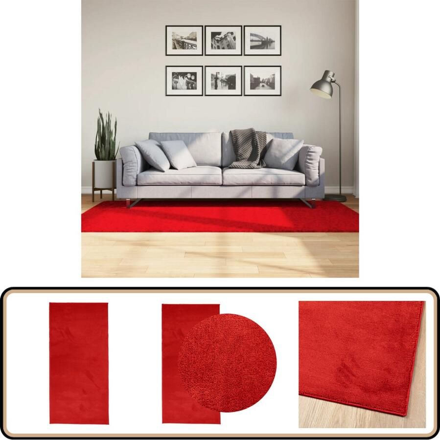 The Living Store OVIEDO Vloerkleed 100x200 cm Rood 100% Polyester OEKO-TEX Getest 12.5 mm Poolhoogte Vloerkleed Tapijt Woonkamertapijt Slaapkamertapijt Rode Vloerkleed