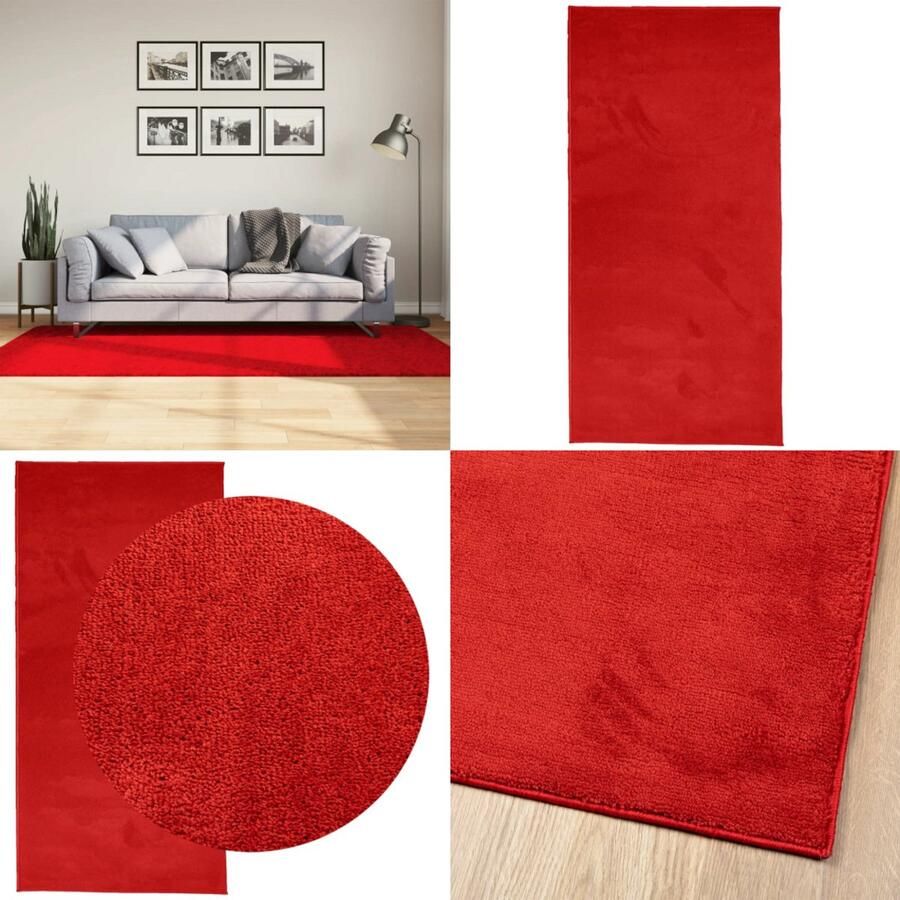 VidaXL Vloerkleed OVIEDO laagpolig 100x200 cm rood Vloerkleed Vloerkleden Tapijt Vloerbedekking