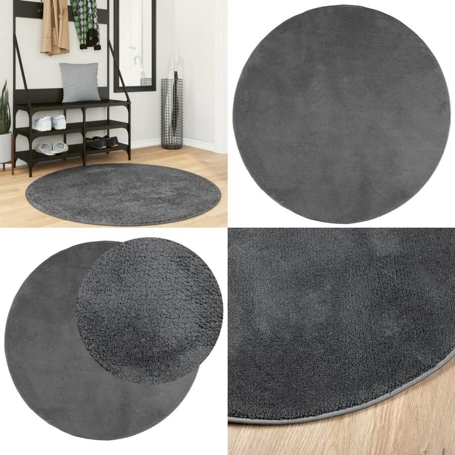 VidaXL Vloerkleed OVIEDO laagpolig Ø 120 cm antracietkleurig Vloerkleed Vloerkleden Tapijt Vloerbedekking
