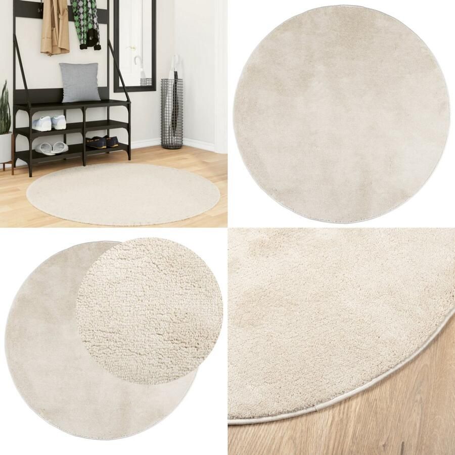 VidaXL Vloerkleed OVIEDO laagpolig Ø 120 cm beige Vloerkleed Vloerkleden Tapijt Vloerbedekking
