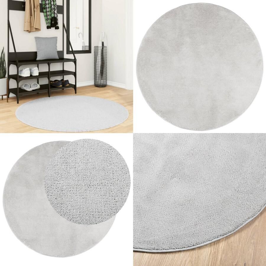 The Living Store OVIEDO Vloerkleed 120 cm Grijs 100% Polyester 12.5mm poolhoogte met vloerverwarming geschikt Vloerkleed Rond Tapijt Zacht Vloerkleed Polyester Vloerkleed Grijs Vloerkleed - Foto 2
