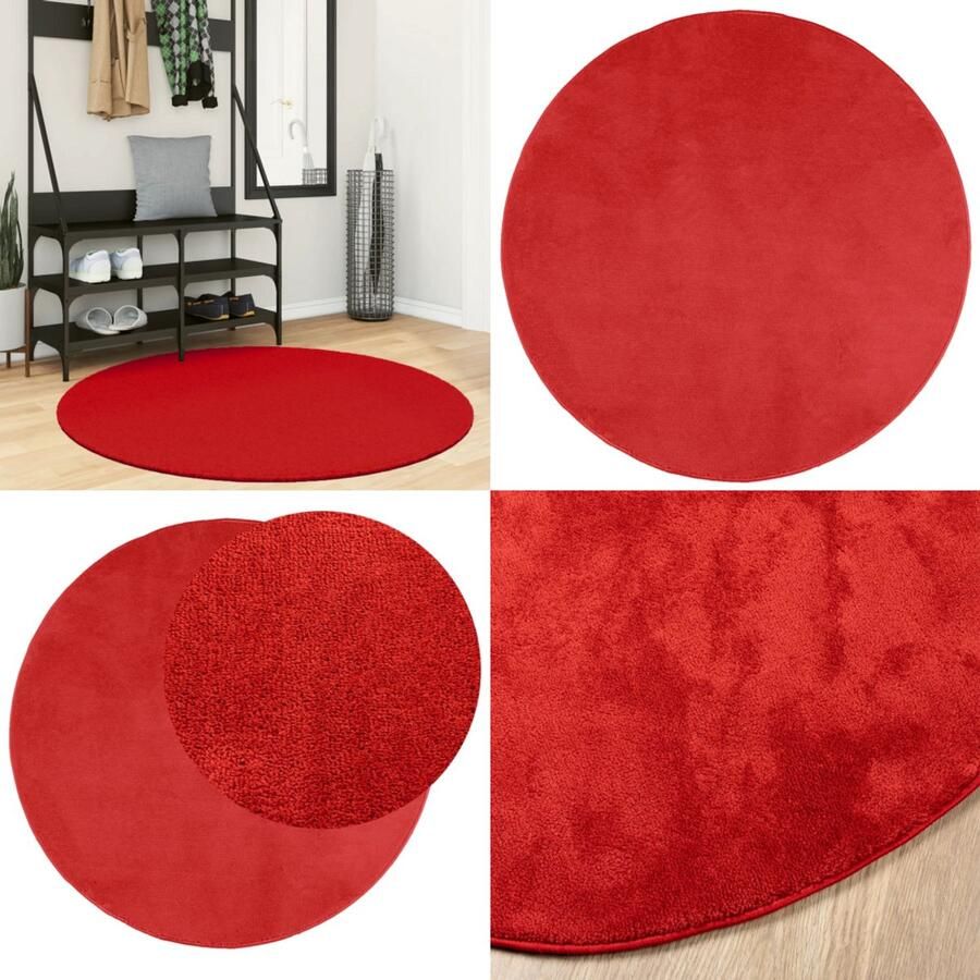 VidaXL Vloerkleed OVIEDO laagpolig Ø 120 cm rood Vloerkleed Vloerkleden Tapijt Vloerbedekking