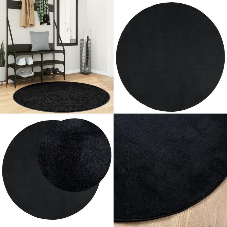 VidaXL Vloerkleed OVIEDO laagpolig Ø 120 cm zwart Vloerkleed Vloerkleden Tapijt Vloerbedekking