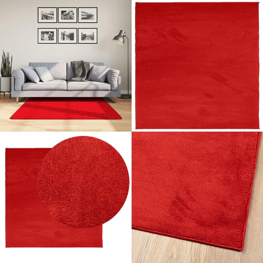 VidaXL Vloerkleed OVIEDO laagpolig 120x120 cm rood Vloerkleed Vloerkleden Tapijt Vloerbedekking