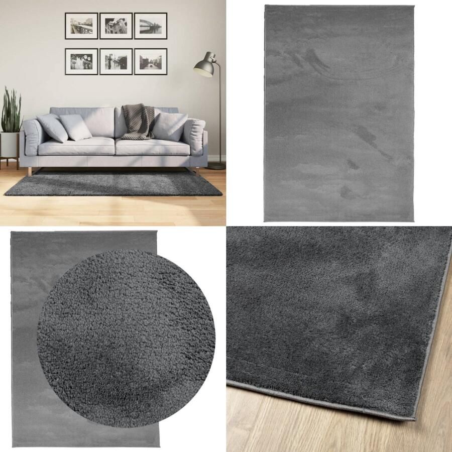 VidaXL Vloerkleed OVIEDO laagpolig 120x170 cm antracietkleurig Vloerkleed Vloerkleden Tapijt Vloerbedekking