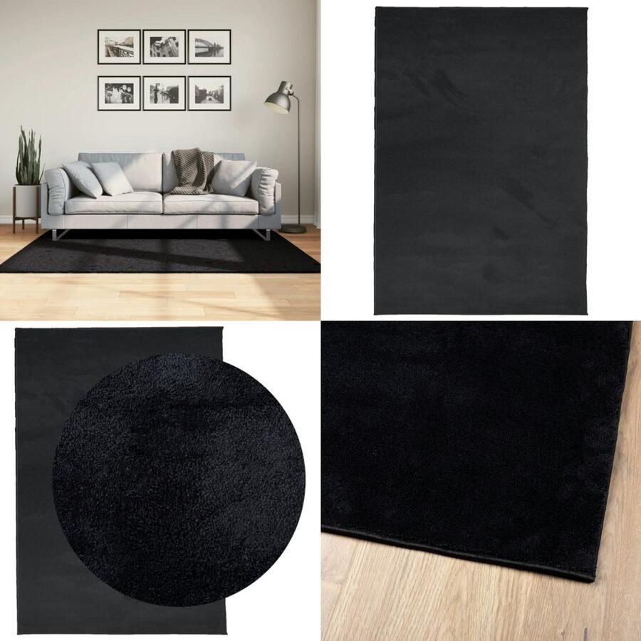 VidaXL Vloerkleed OVIEDO laagpolig 120x170 cm zwart Vloerkleed Vloerkleden Tapijt Vloerbedekking