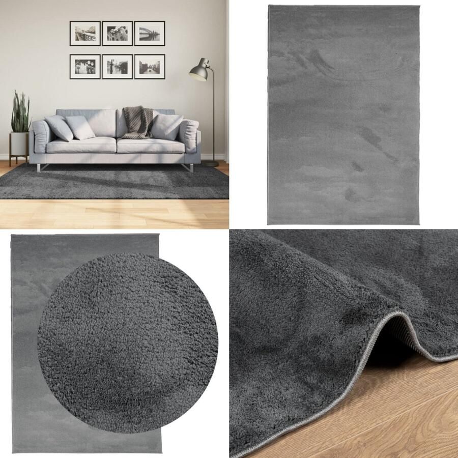 VidaXL Vloerkleed OVIEDO laagpolig 140x200 cm antracietkleurig Vloerkleed Vloerkleden Tapijt Vloerbedekking
