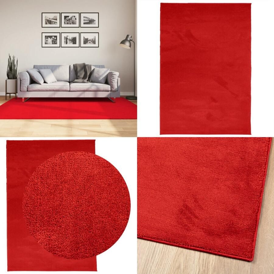 VidaXL Vloerkleed OVIEDO laagpolig 140x200 cm rood Vloerkleed Vloerkleden Tapijt Vloerbedekking