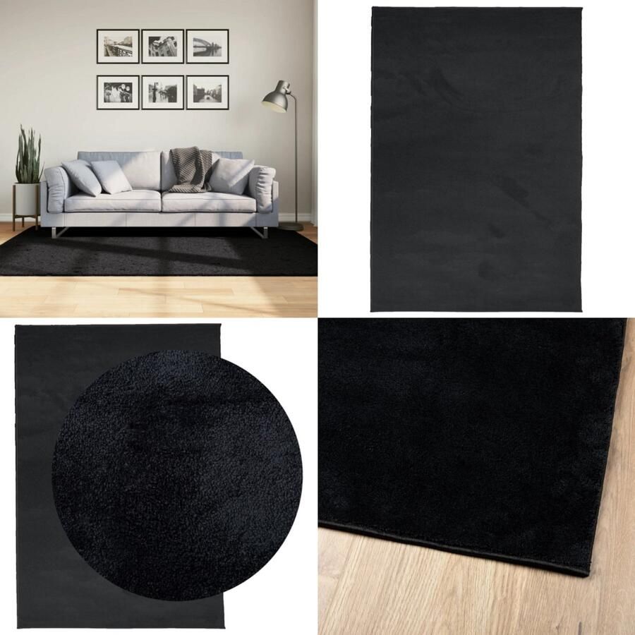 VidaXL Vloerkleed OVIEDO laagpolig 140x200 cm zwart Vloerkleed Vloerkleden Tapijt Vloerbedekking