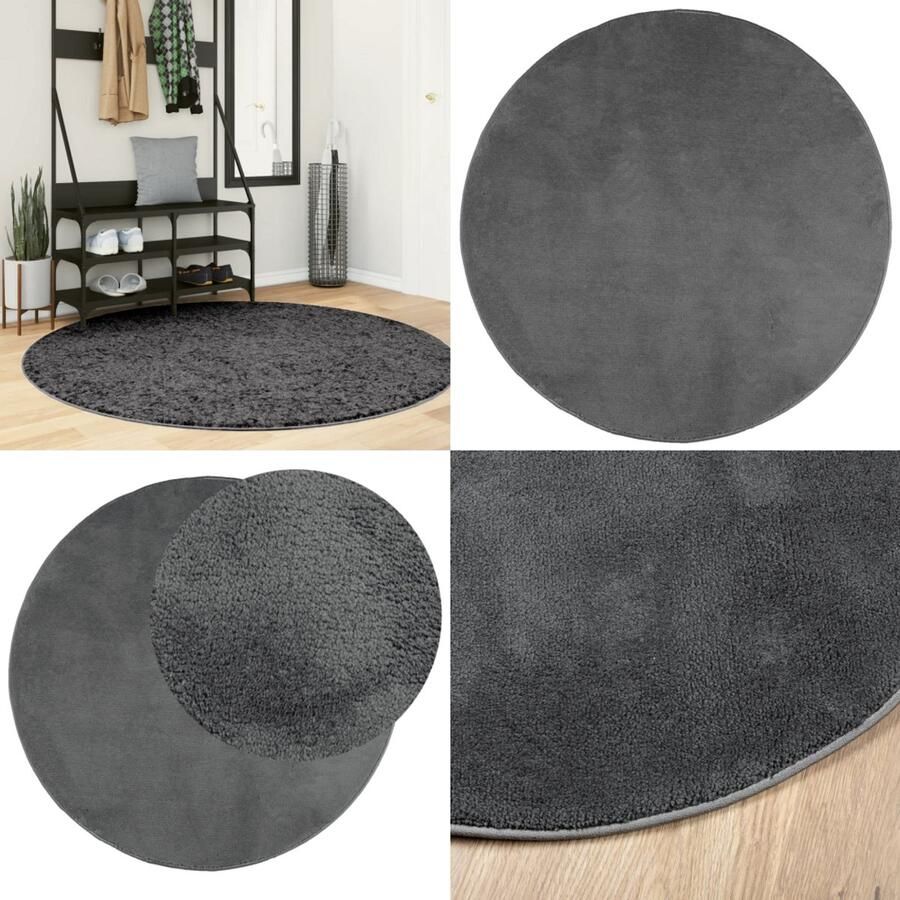 VidaXL Vloerkleed OVIEDO laagpolig Ø 160 cm antracietkleurig Vloerkleed Vloerkleden Tapijt Vloerbedekking