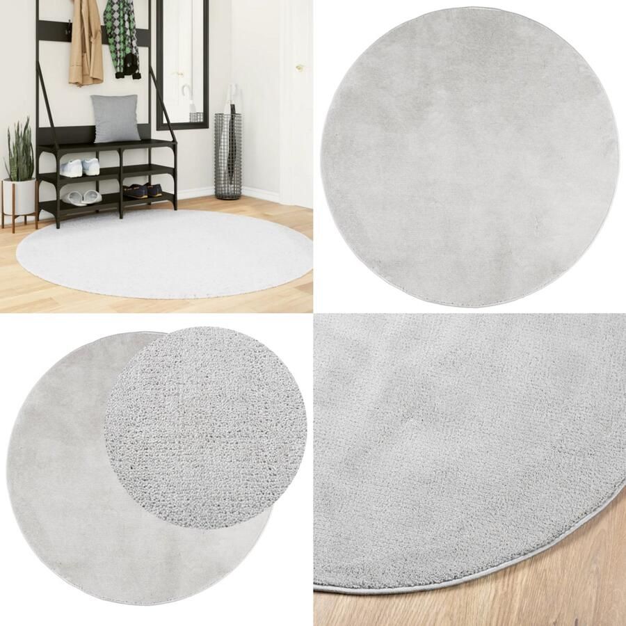 VidaXL Vloerkleed OVIEDO laagpolig Ø 160 cm grijs Vloerkleed Vloerkleden Tapijt Vloerbedekking