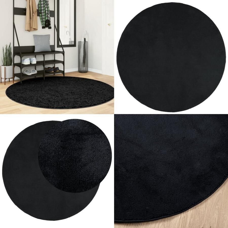 VidaXL Vloerkleed OVIEDO laagpolig Ø 160 cm zwart Vloerkleed Vloerkleden Tapijt Vloerbedekking