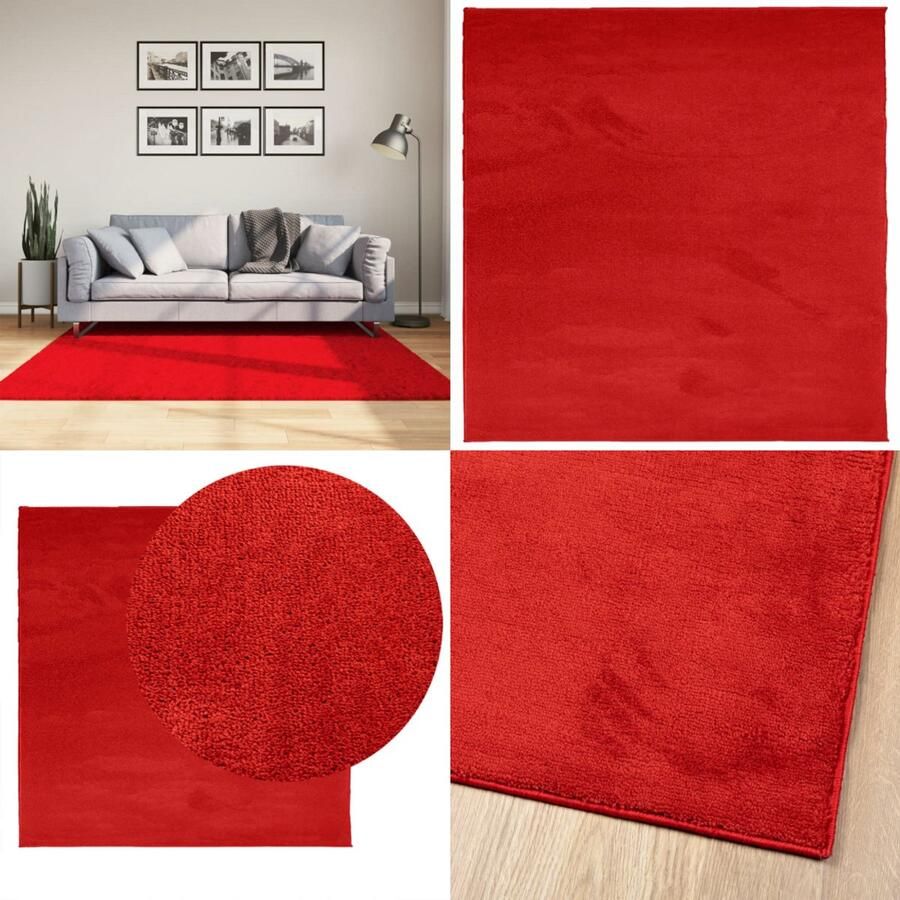 VidaXL Vloerkleed OVIEDO laagpolig 160x160 cm rood Vloerkleed Vloerkleden Tapijt Vloerbedekking