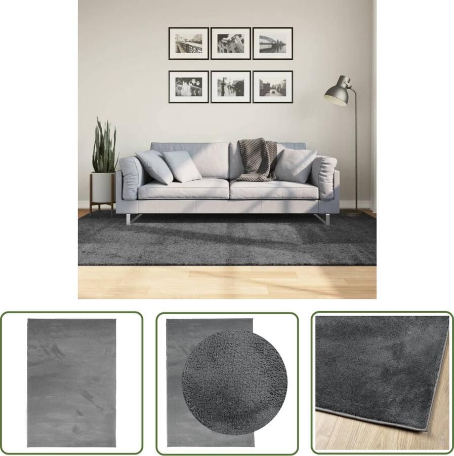 The Living Store OVIEDO Vloerkleed 160 x 230 cm Antraciet 100% polyester 12.5 mm OEKO-TEX Vloerkleed Antracitaire Vloerkleed Zacht Vloerkleed Polyester Vloerkleed Anti Allergie Vloerkleed - Foto 3