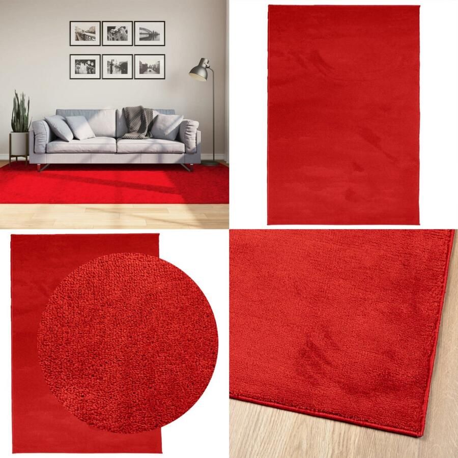 VidaXL Vloerkleed OVIEDO laagpolig 160x230 cm rood Vloerkleed Vloerkleden Tapijt Vloerbedekking
