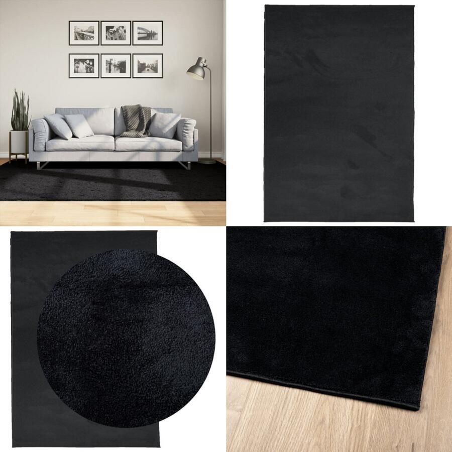 VidaXL Vloerkleed OVIEDO laagpolig 160x230 cm zwart Vloerkleed Vloerkleden Tapijt Vloerbedekking
