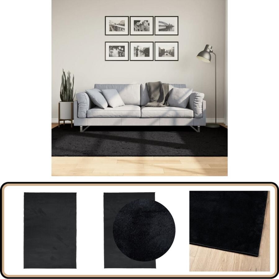 The Living Store OVIEDO Vloerkleed 160 x 230 cm Superzacht polyester Geschikt voor vloerverwarming Vloerkleed Zacht Tapijt Polyester Vloerkleed Zwarte Vloerkleed Antieke Vloerkleed - Foto 2