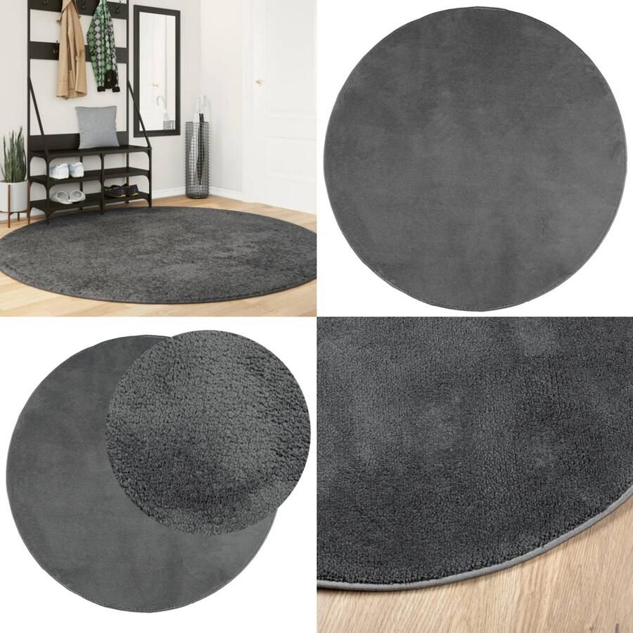VidaXL Vloerkleed OVIEDO laagpolig Ø 200 cm antracietkleurig Vloerkleed Vloerkleden Tapijt Vloerbedekking