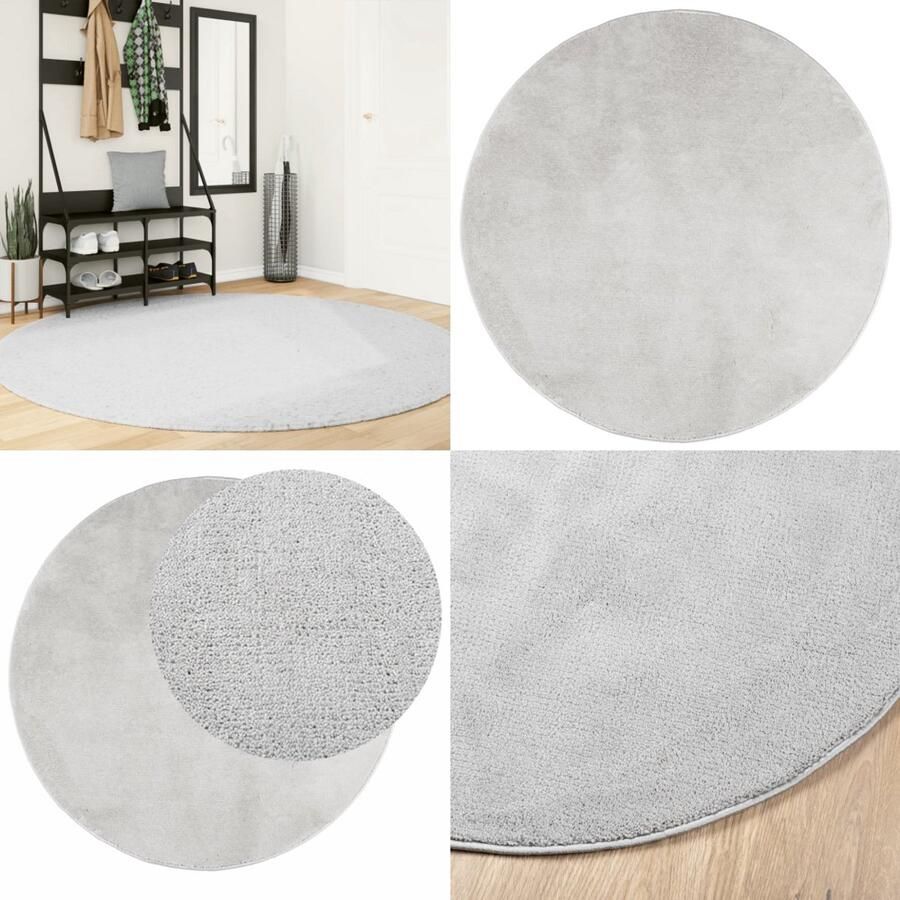 VidaXL Vloerkleed OVIEDO laagpolig Ø 200 cm grijs Vloerkleed Vloerkleden Tapijt Vloerbedekking