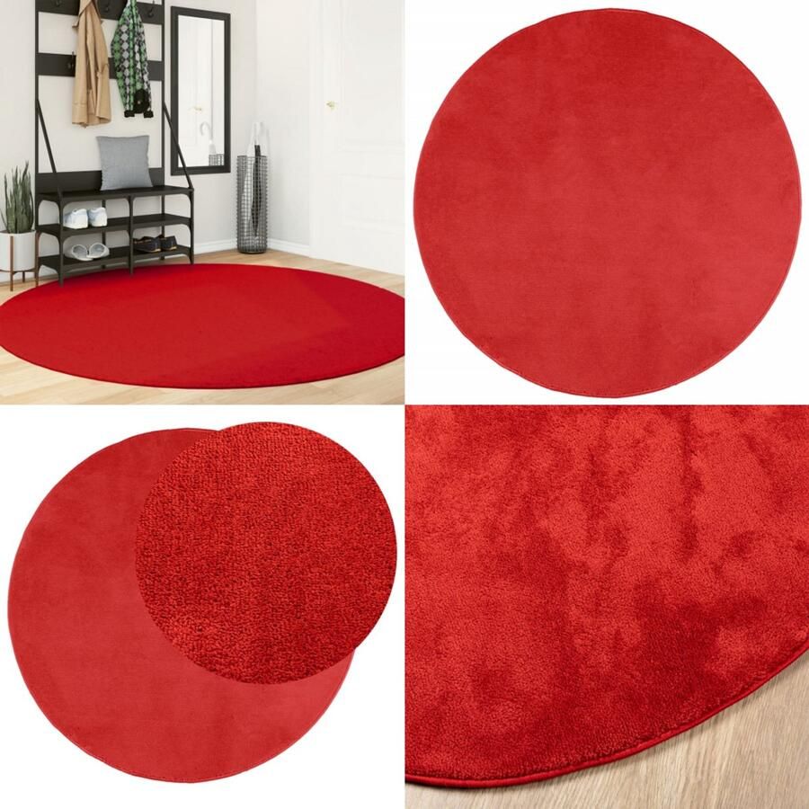 VidaXL Vloerkleed OVIEDO laagpolig Ø 200 cm rood Vloerkleed Vloerkleden Tapijt Vloerbedekking