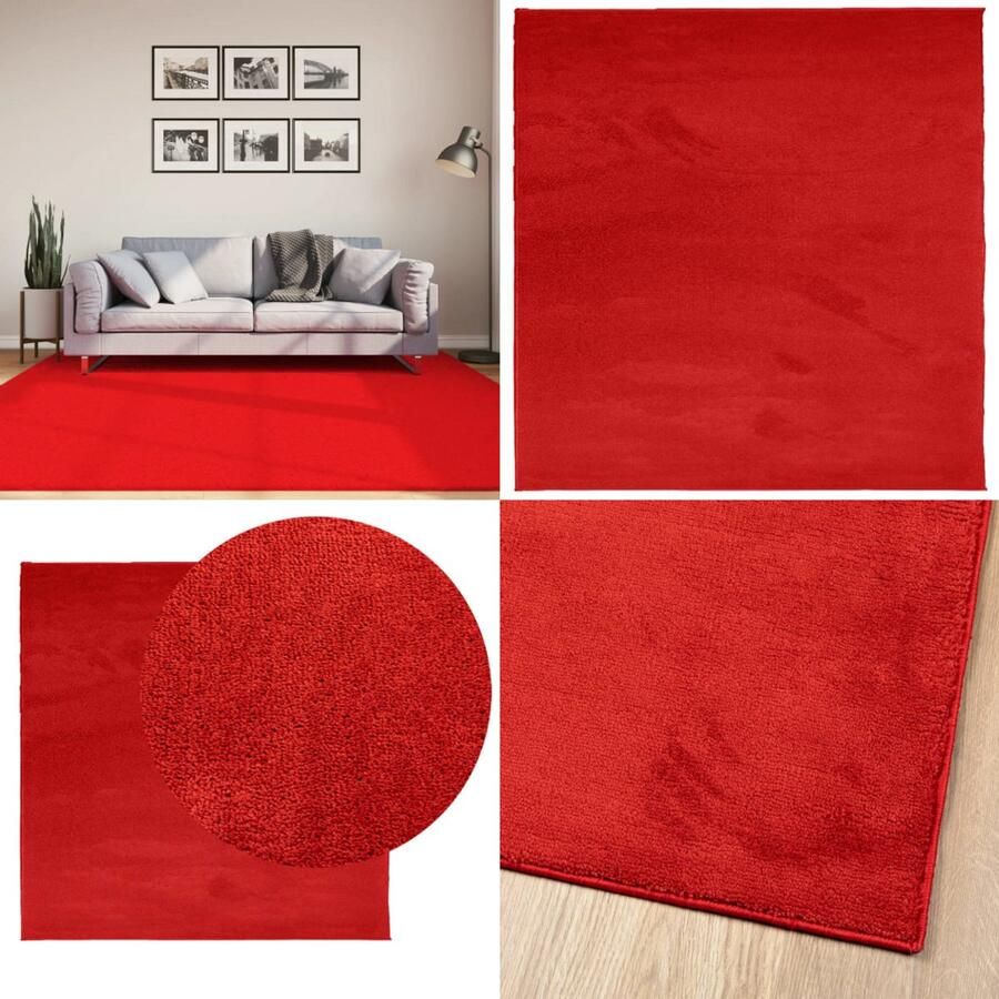 VidaXL Vloerkleed OVIEDO laagpolig 200x200 cm rood Vloerkleed Vloerkleden Tapijt Vloerbedekking