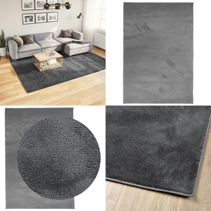 VidaXL Vloerkleed OVIEDO laagpolig 200x280 cm antracietkleurig Vloerkleed Vloerkleden Tapijt Vloerbedekking