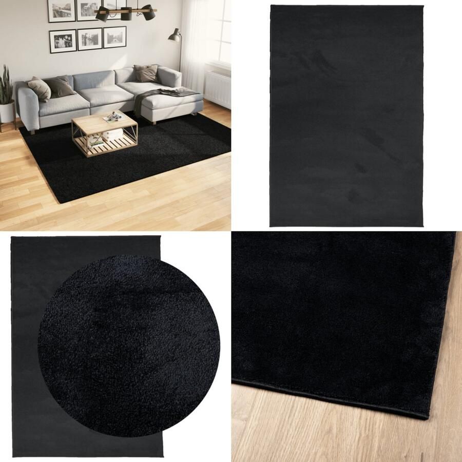 VidaXL Vloerkleed OVIEDO laagpolig 200x280 cm zwart Vloerkleed Vloerkleden Tapijt Vloerbedekking
