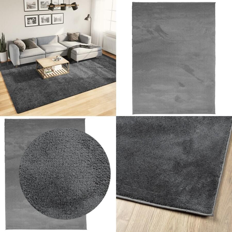 VidaXL Vloerkleed OVIEDO laagpolig 240x340 cm antracietkleurig Vloerkleed Vloerkleden Tapijt Vloerbedekking