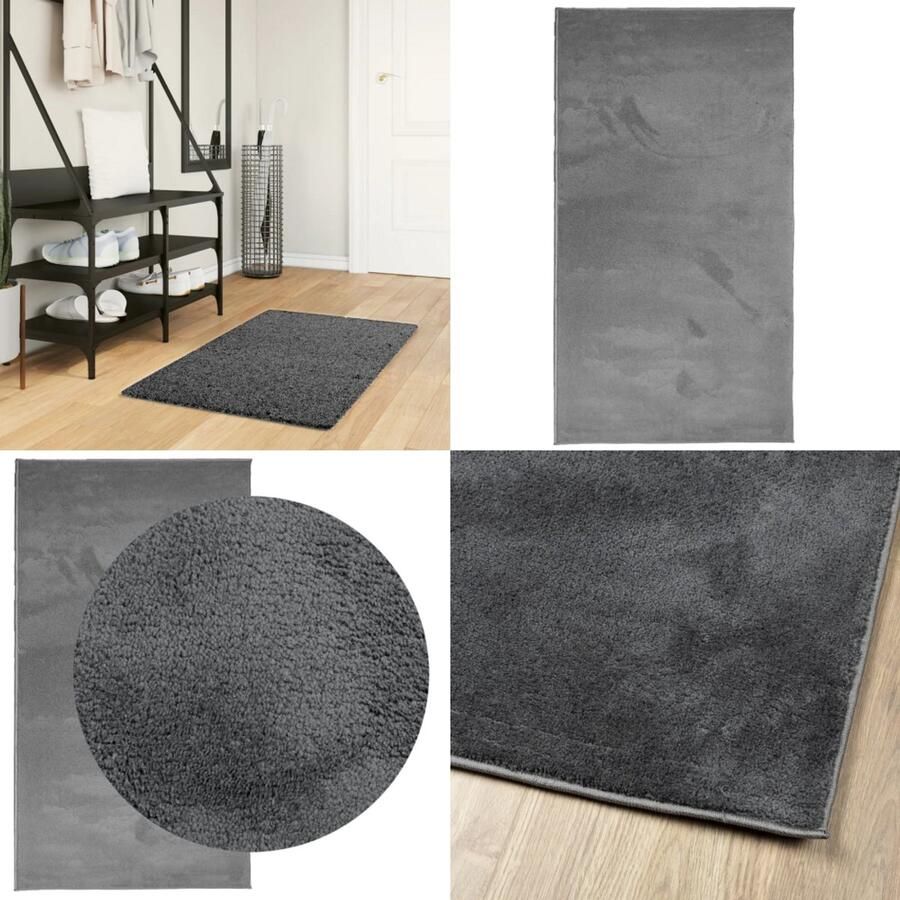 VidaXL Vloerkleed OVIEDO laagpolig 60x110 cm antracietkleurig Vloerkleed Vloerkleden Tapijt Vloerbedekking