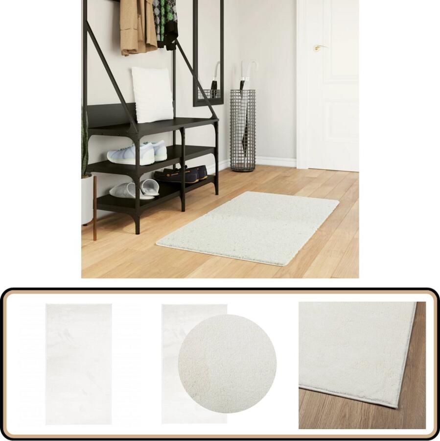 The Living Store OVIEDO Vloerkleed 60 x 110 cm Polyester Crème Duurzaam Superzacht Eenvoudig schoonte maken Breed toepasbaar Vloerkleed Tapijten Kamerdecoratie Woonkamertapijt Slaapkamertapijt - Foto 2