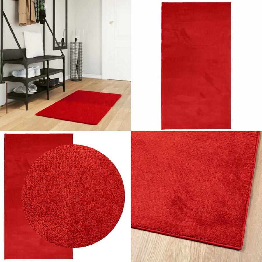 VidaXL Vloerkleed OVIEDO laagpolig 60x110 cm rood Vloerkleed Vloerkleden Tapijt Vloerbedekking