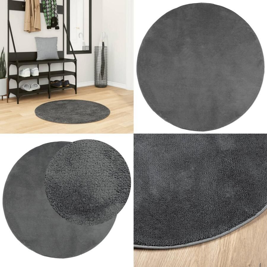 VidaXL Vloerkleed OVIEDO laagpolig Ø 80 cm antracietkleurig Vloerkleed Vloerkleden Tapijt Vloerbedekking