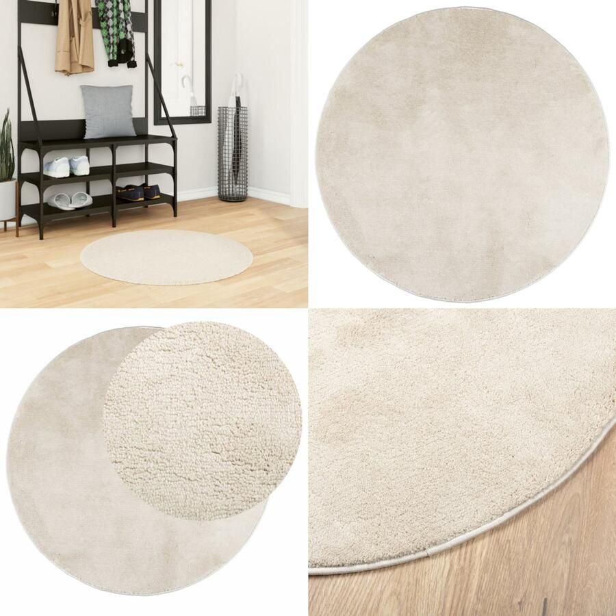 VidaXL Vloerkleed OVIEDO laagpolig Ø 80 cm beige Vloerkleed Vloerkleden Tapijt Vloerbedekking