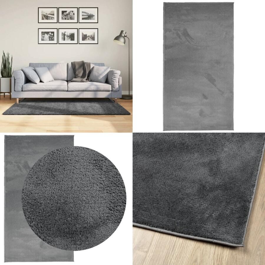VidaXL Vloerkleed OVIEDO laagpolig 80x150 cm antracietkleurig Vloerkleed Vloerkleden Tapijt Vloerbedekking