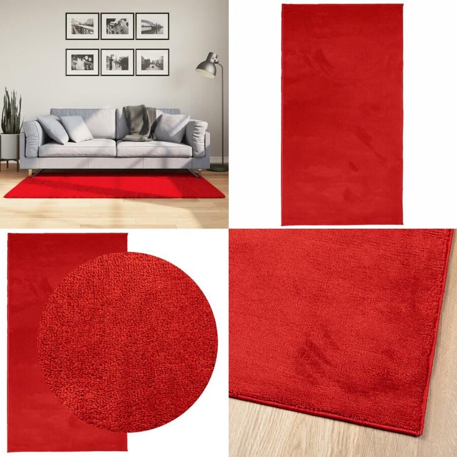 VidaXL Vloerkleed OVIEDO laagpolig 80x150 cm rood Vloerkleed Vloerkleden Tapijt Vloerbedekking