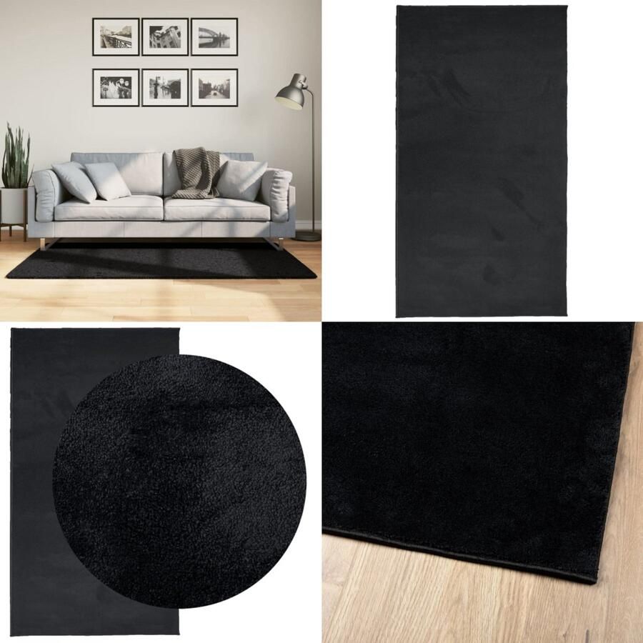VidaXL Vloerkleed OVIEDO laagpolig 80x150 cm zwart Vloerkleed Vloerkleden Tapijt Vloerbedekking
