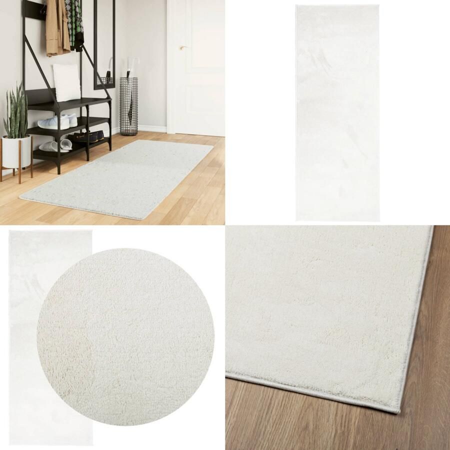 VidaXL Vloerkleed OVIEDO laagpolig 80x200 cm crèmekleurig Vloerkleed Vloerkleden Tapijt Vloerbedekking