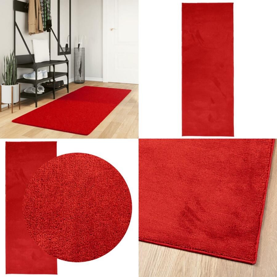 VidaXL Vloerkleed OVIEDO laagpolig 80x200 cm rood Vloerkleed Vloerkleden Tapijt Vloerbedekking