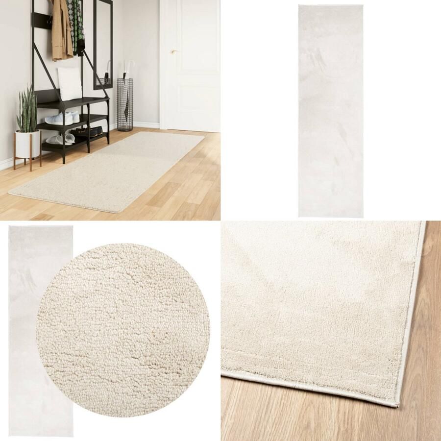 VidaXL Vloerkleed OVIEDO laagpolig 80x250 cm beige Vloerkleed Vloerkleden Tapijt Vloerbedekking