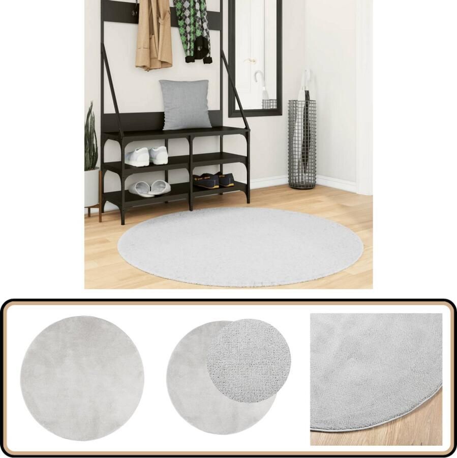 The Living Store OVIEDO Vloerkleed 120 cm Grijs 100% Polyester 12.5mm poolhoogte met vloerverwarming geschikt Vloerkleed Rond Tapijt Zacht Vloerkleed Polyester Vloerkleed Grijs Vloerkleed - Foto 3