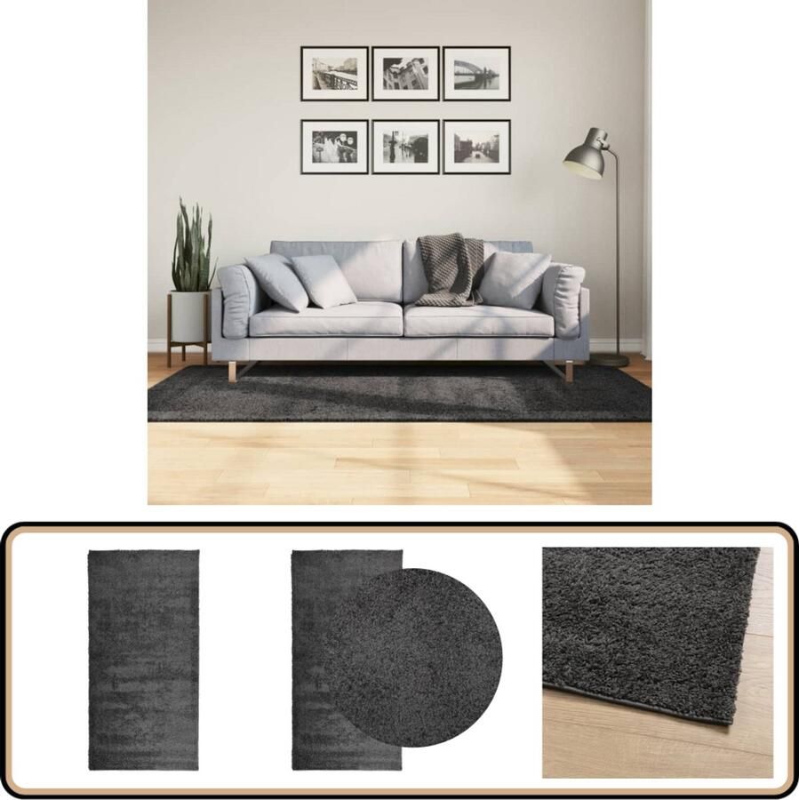 The Living Store PAMPLONA Shaggy vloerkleed 100 x 200 cm Antraciet duurzaam 100% polypropeen met zachte lange polen Shaggy Vloerkleed Antraciet Groot Vloerkleed Hoge Kwaliteit Vloerkleed Comfortabele Vloerkleed