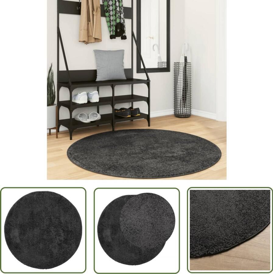 The Living Store Vloerkleed PAMPLONA shaggy hoogpolig modern Ø 120 cm antraciet Shaggy Tapijten Antraciet Tapijt Ronde Tapijten Vloerkleed Livingroom Vloerkleed Slaapkamer
