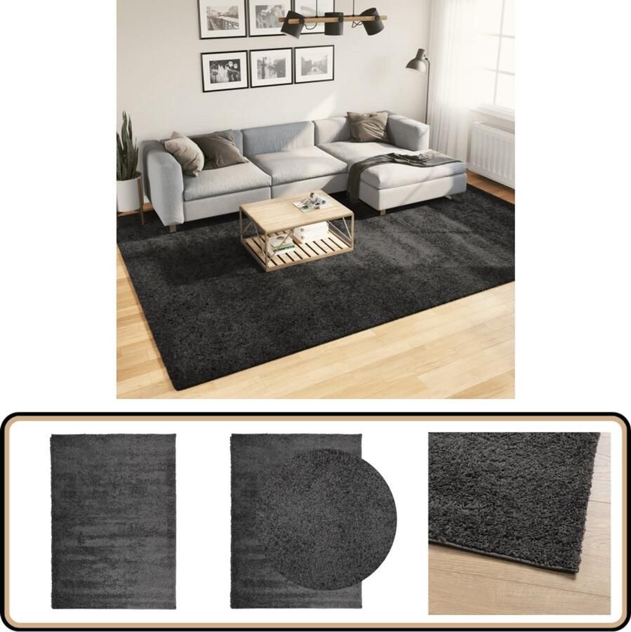 The Living Store PAMPLONA Shaggy Vloerkleed 240 x 340 cm Antraciet 100% Polypropeen Shaggy Vloerkleed Antraciet Vloerkleed Woonkamer Tapijt Slaapkamer Tapijt Groot Vloerkleed