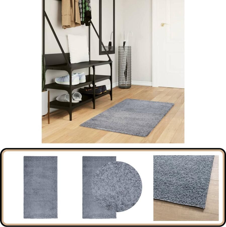 The Living Store PAMPLONA Vloerkleed 60 x 110 cm Blauw(polypropeen 30 mm poolhoogte) Schaggy Vloerkleed Blauw Woonkamer Tapijt Slaapkamer Tapijt Trappen Runner